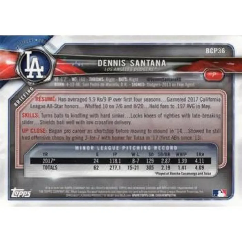 2018 Bowman Chrome Prospects Dennis Santana BCP36 Los Angeles Dodgers
